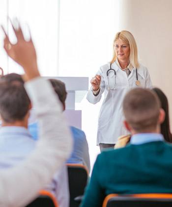 Simplify compliance doctor presenting and answering questions