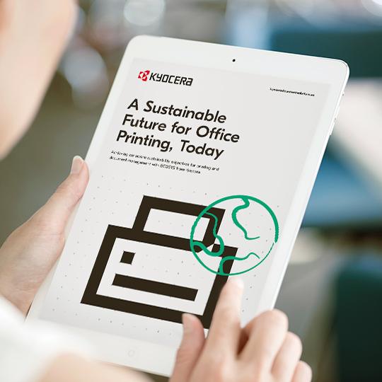 Create a sustainable workplace with Kyocera girl with a tablet